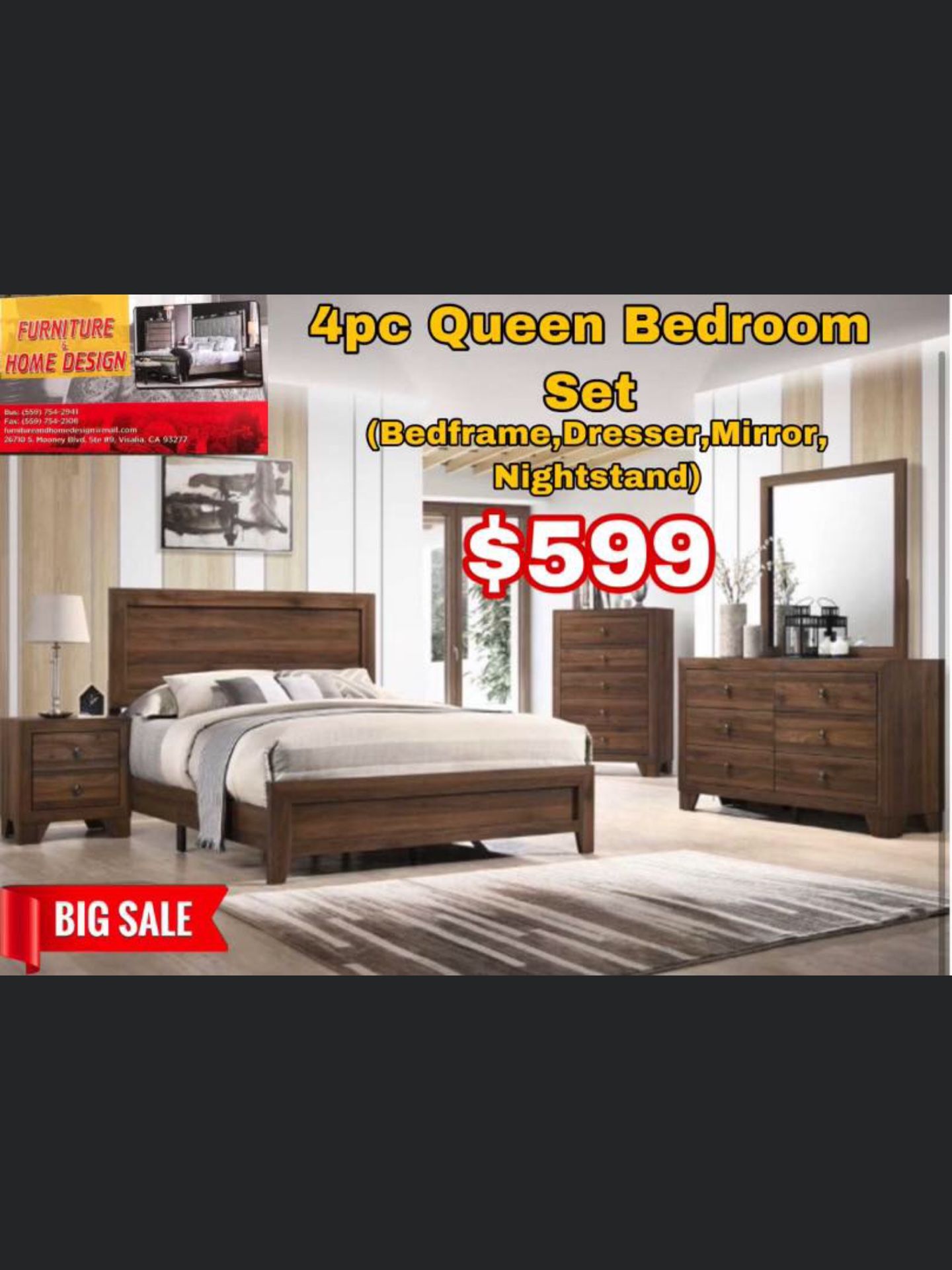 Queen Bed Frame , Nightstand, Mirror, Dresser *$599.99 ( Limited Time )