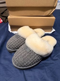 UGG Gray Knit Shearling Slippers