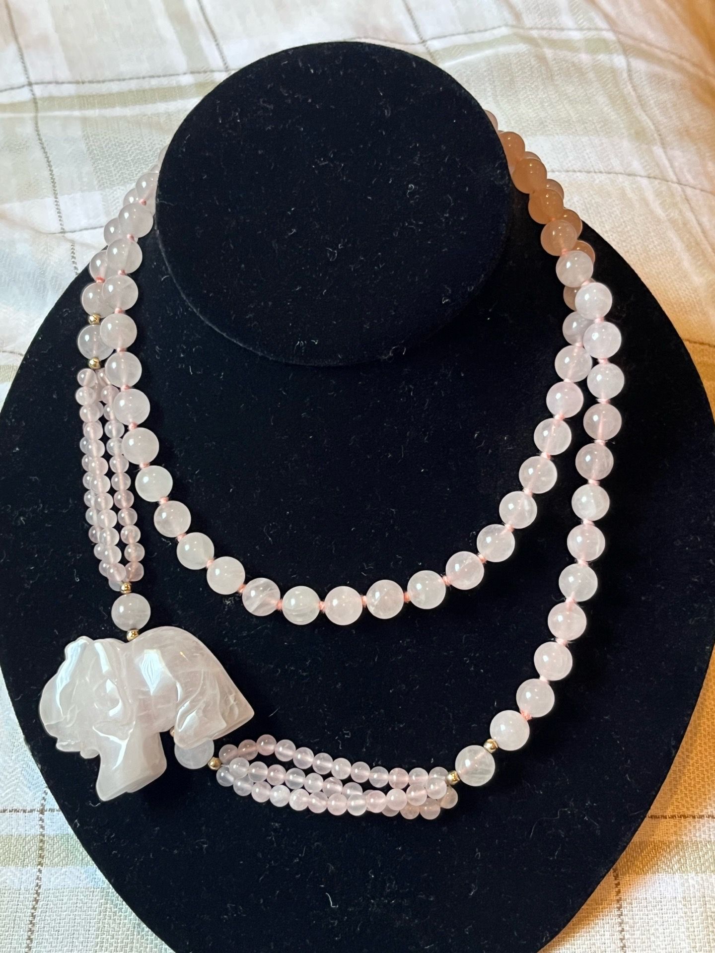 Rose quartz elephant necklace