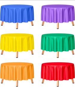 84inch Round Tablecloth Plastic Table Cloth Disposable Table Cover
Assorted Color, Rainbow Colorful Neon, 6Pcs Circle Table Cover for Picnic Birthday 