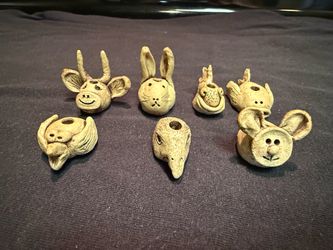 Vintage miniature, handmade, ceramic figures a lot of seven tiny studio, pottery, animals, mouse, fish, birds, etc.