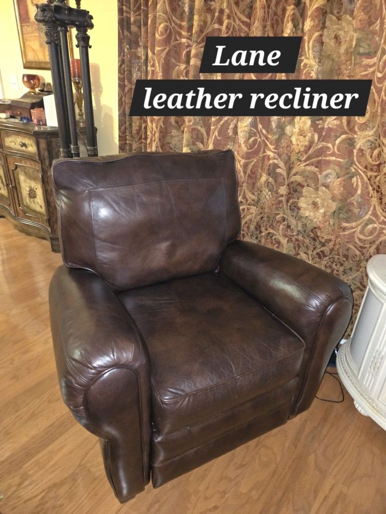 LEATHER RECLINER BY LANE HOME