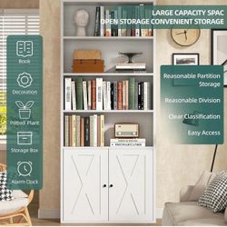 Bookshelf, Industrial Bookshelves and Bookcases with Doors Floor Standing 6 Shelf Display Storage Shelves 70.6 inches Tall Bookcase for Home Office, L