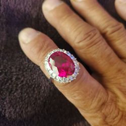 Sterling Silver Large Oval Halo Style Cocktail And Or Engagement Ring 