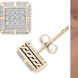 Diamond Cluster ,14 K Gold Earrings Men’s 