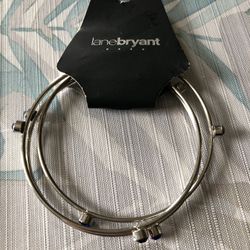 Lane Bryant Silvertone 3 Bangle Bracelets With Blue Stones - NEW
