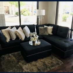 Black Sectional & Ottoman 
