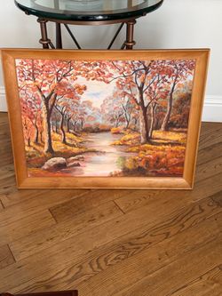 Lovely Vintage Oil Painting of Fall Landscape signature with E Parker 1966