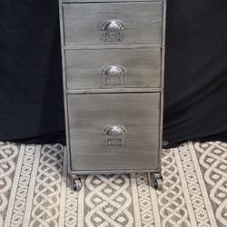 Industrial style rolling 3 drawer file cabinet