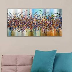 AMEI Art Paintings,30x60Inch 100% Hand-Painted Oil on Canvas Paintings Colorful Acrylic Artwork Jackson Pollock Drip Style Modern Abstract Art Large H