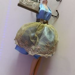Vintage-Style Dress Form Jewelry Stand with Mannequin Legs – 15 inches tall - Blue & Gold Lace