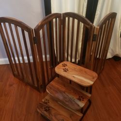 Multi Wood 4-fold Pet Gate And Matching Steps