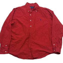 Ralph Lauren Men’s Red Long Sleeve Button Up Blue Pony Embroidered Shirt Size XL