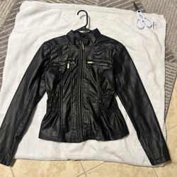 Faux Leather Black Jacket Size S Scrunched Back 
