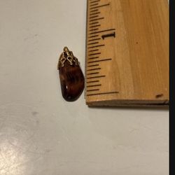 Vintage Carmel Colored Cats Eye Teardrop Fringed Pendant