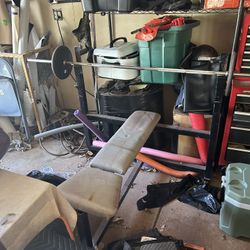 Bench And Pull-down Machine With Weights And Rack