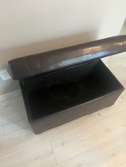Dark Brown Faux Leather Storage Ottoman