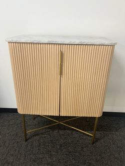 Crate & Barrel Fluted Bar Cabinet | Marble Top | Wine & Glass Storage