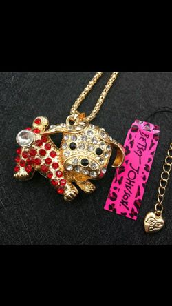 Cute! Crystal Betsey Johnson Puppy Charm- with Free Chain