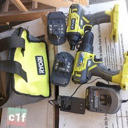 Ryobi Impact Drill And Regular Drill Combo With Batteries