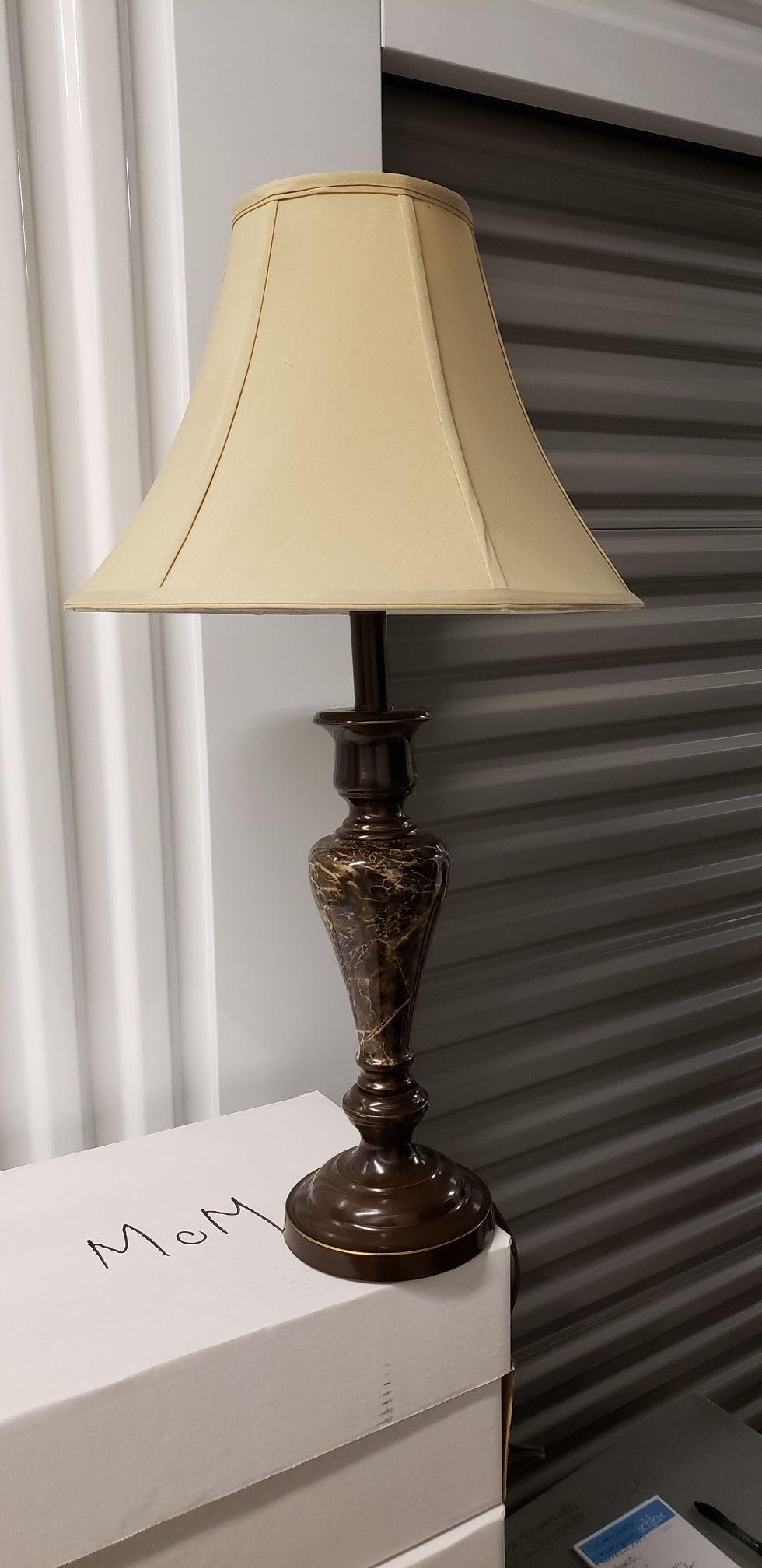 Table lamp brown marble base with shade