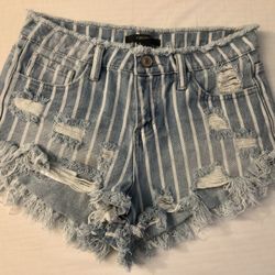 Blue Jean Stripped Frayed Shorts (small)