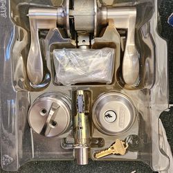 Schlage Accent Satin Nickel Single Cylinder Deadbolt Keyed Entry Door Lever Handle Combo