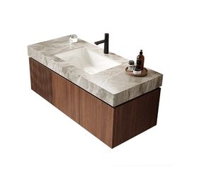 #572AB- Light Gray 48 inch x 19 inch Sintered Stone Ceramic Undermount Bathroom Vanity Top with Basi