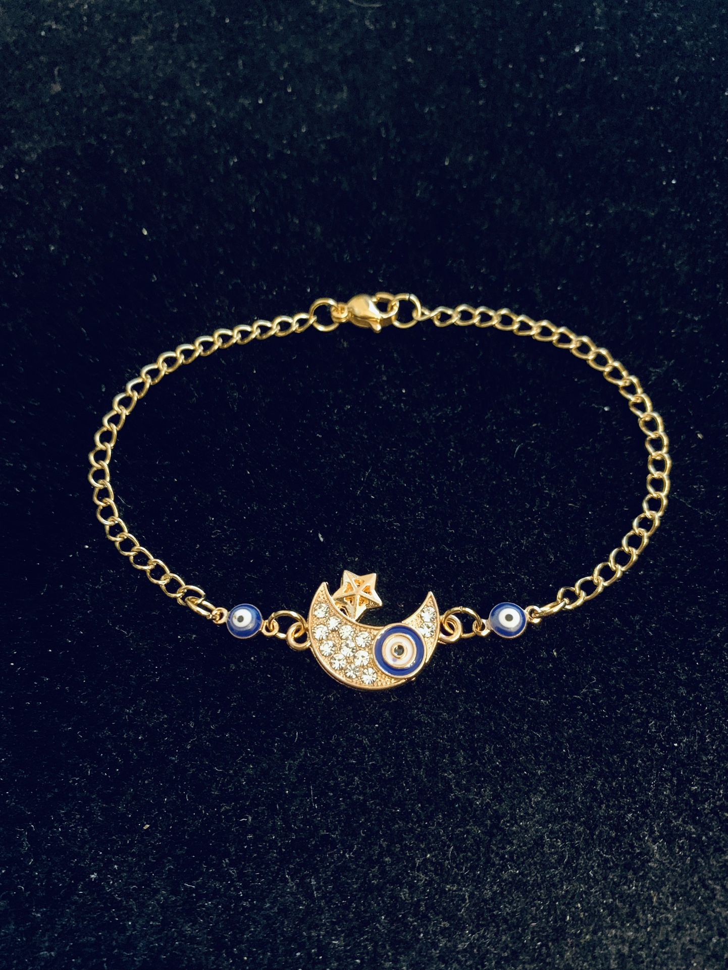 Rhinestone crescent Moon Evil eye Bracelet or anklet