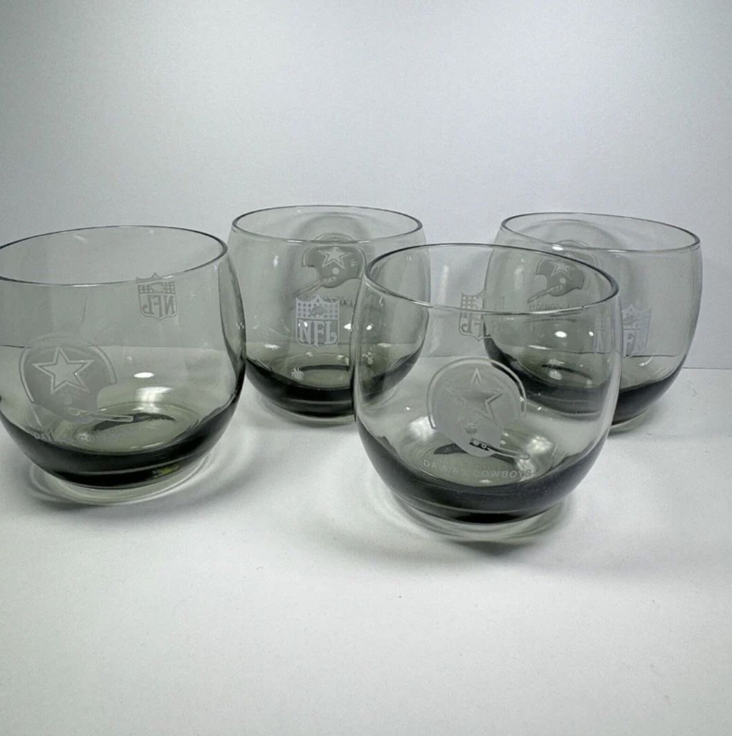 Vintage NFL Dallas Cowboys 1970's Smoky Roly Poly Glasses Set of 4