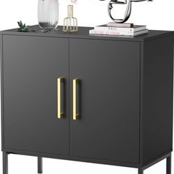  Storage Cabinet with Doors and Shelves, Free Standing Office Cabinet, Modern Wood Buffet Sideboard for Kitchen, Living Room, Bedroom, Hallway, Black