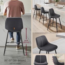 Bar Stools Set of 4, Counter Height Bar Stools with Back, Ergonomic Backrest, Synthetic Leather, Metal Legs, 24.8-Inch Tall Barstools for Kitchen Isla