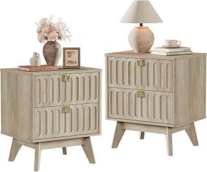 Nightstands Set of 2 with Drawers, 21" Wide Modern Bedside Tables with Handle Accent End Tables for Bedroom, Apartment，light oak