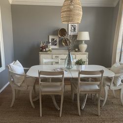 Dining Room Table, 6 Chairs, Extender, and Buffet