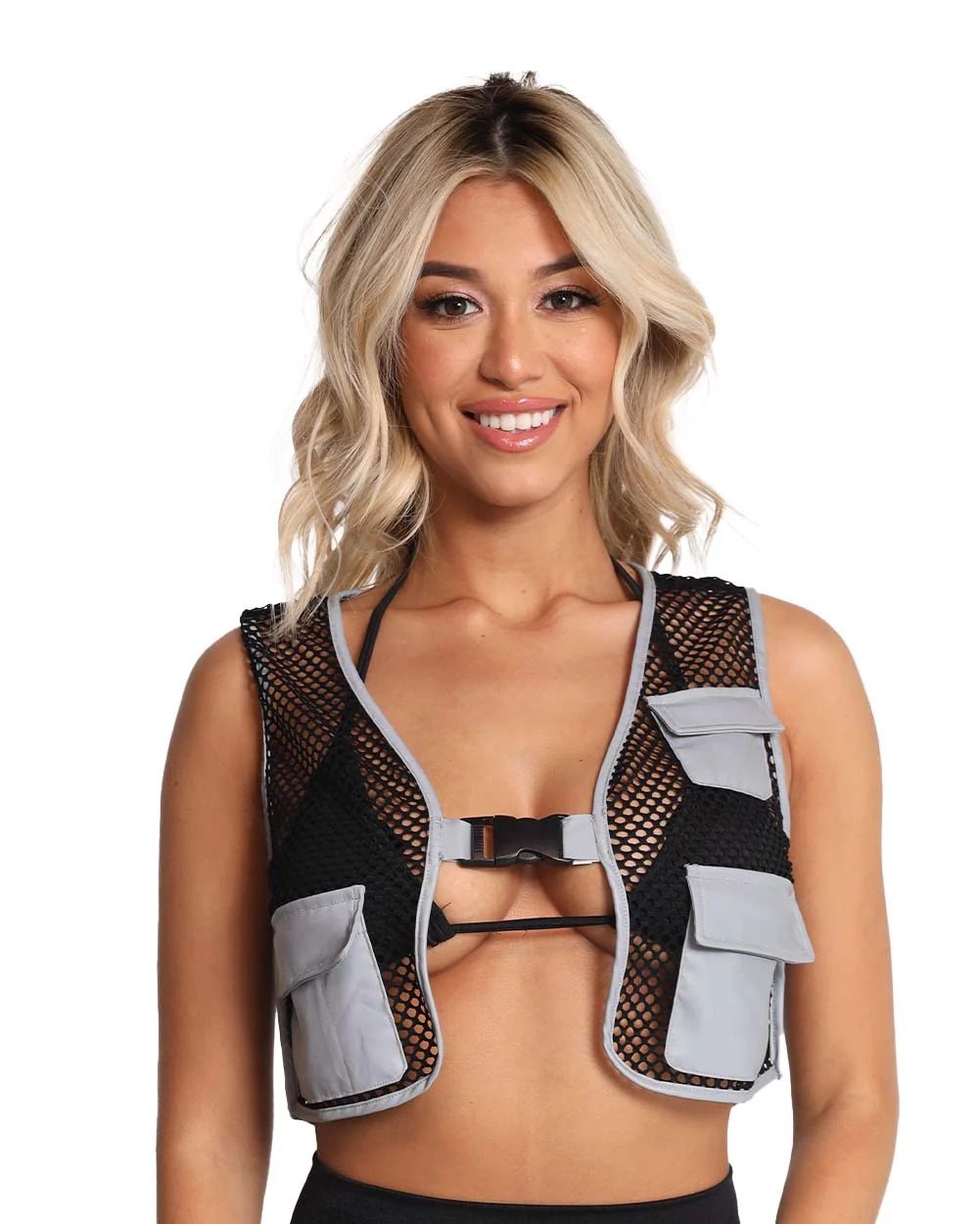 iHeartRaves Unisex Safety First Fishnet Reflective Vest + LED Glasses