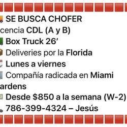 Se busca un chofer Para Box Truck 26’