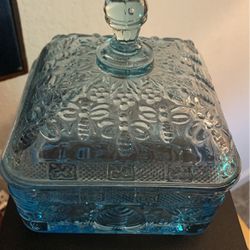 Vintage Indiana Tiara Glass Aqua Honey Bee Hive Candy Dish