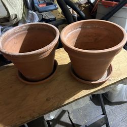 2 Large Terra Cotta Pots with Saucers