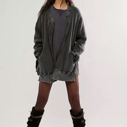 Free People FP One Lupo Bomber Cardi Tarmac Thermal Zipper Long Sleeve Top