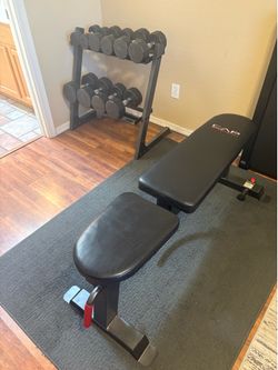 Dumbbell set 10lb-30lb w/ rack. Adjustable workout bench