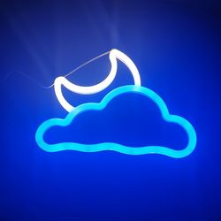 CLOUD MOON NEON SIGN.   10" X 8".  6 FT. USB CORD.  NEW. PICKUP ONLY