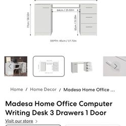 Madesa Home Office Computer Writing Desk 3 Drawers 1 Door