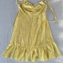 Mittoshop Ruched Detail Spaghetti Tie Mini Dress Yellow Size Small