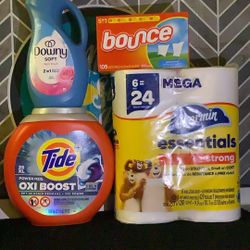 1-25 XL Tide Pods 1-6 Charmin Rolls 1-Downy 44oz 1-105 Bounce Sheets All For $26