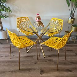Yellow Dining Chairs And Table Set For 4