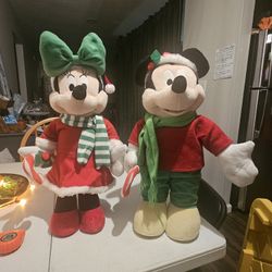 Mini Mouse and Mickey Mouse Holiday Christmas Plush. 