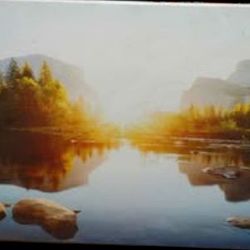 Lake Scene Valley River Sunrise Landscape Photography Background Hiking Travel Forest Mount canvas