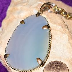Blue Grey Stone Pendant On Gold Chain 