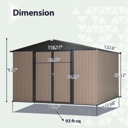 Brand New  10' X 10' Metal Storage Shed for Ourdoor, Steel Yard Shed with Design of Lockable Doors, Utility and Tool Storage for Garden, Backyard, Pat