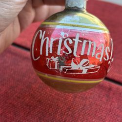 Vintage 1950s Glass Ornament Stenciled Merry Christmas  11F